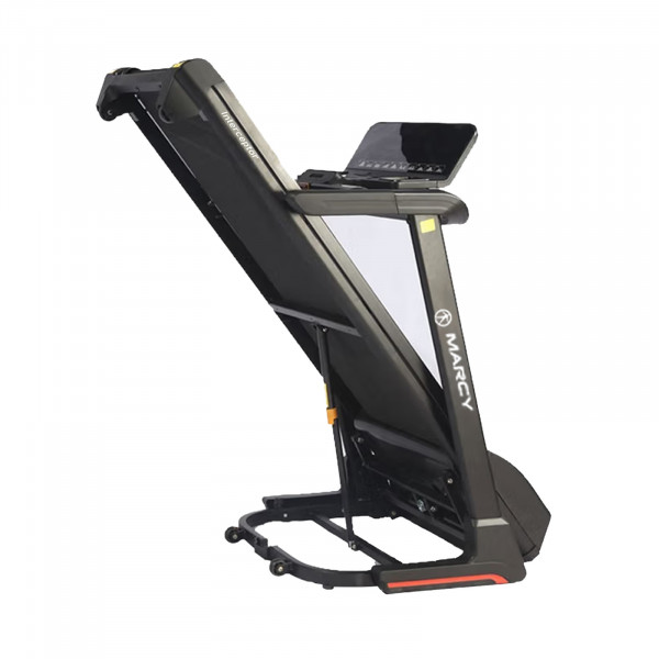 Marcy Interceptor Compact Treadmill folded upright for storage