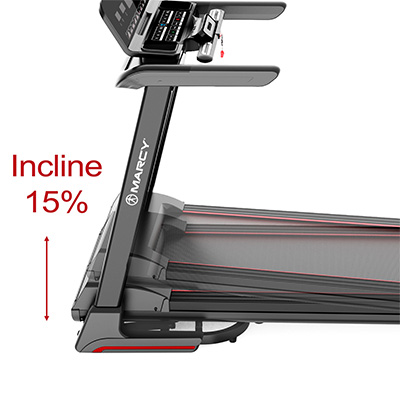 Marcy Interceptor Compact Treadmill demonstrating the 15 percent incline function 