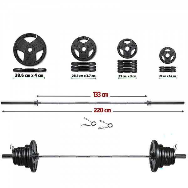 Image of the Marcy Eco Weight Set - 140kg showing all of the items included in the set.