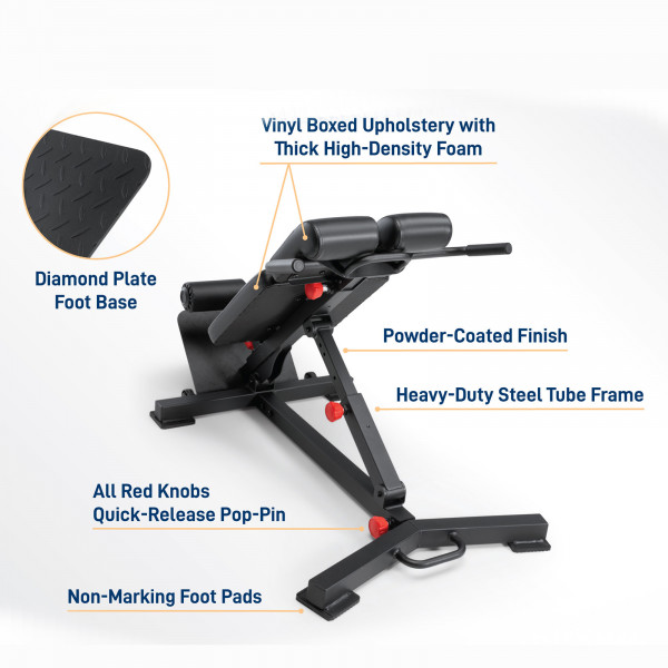 Image of the Marcy SB-1439 Hyper Extension Weight Bench showcasing the key features