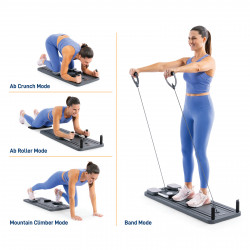Multiple exercise modes shown on the Marcy Pilates Core Trainer