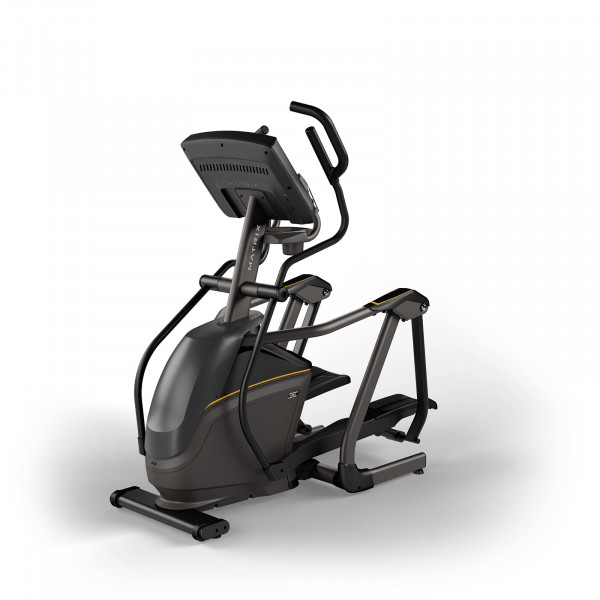 Front left view of the Matrix E50 Elliptical Cross Trainer with XUR console.