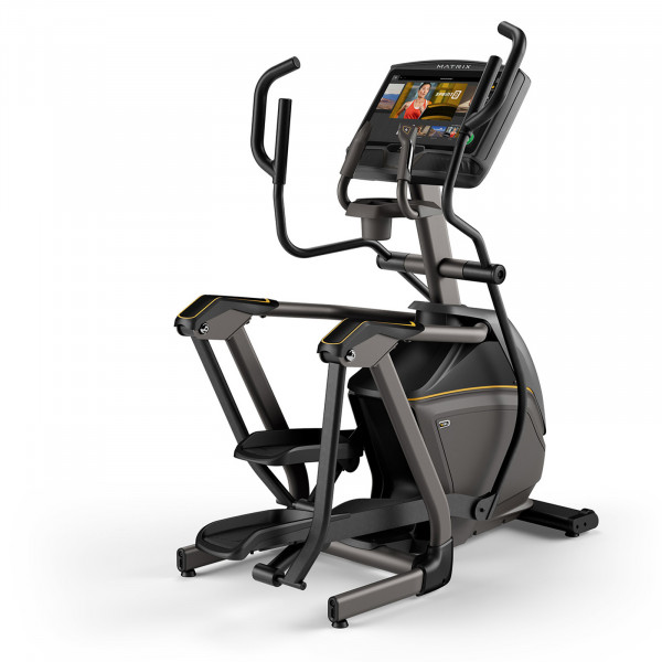 Back right view of the Matrix E50 Elliptical Cross Trainer with XUR console.