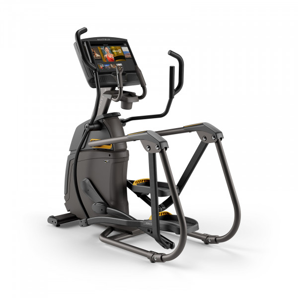 Back left view of the Matrix A50 Ascent Elliptical Cross Trainer with XUR console.