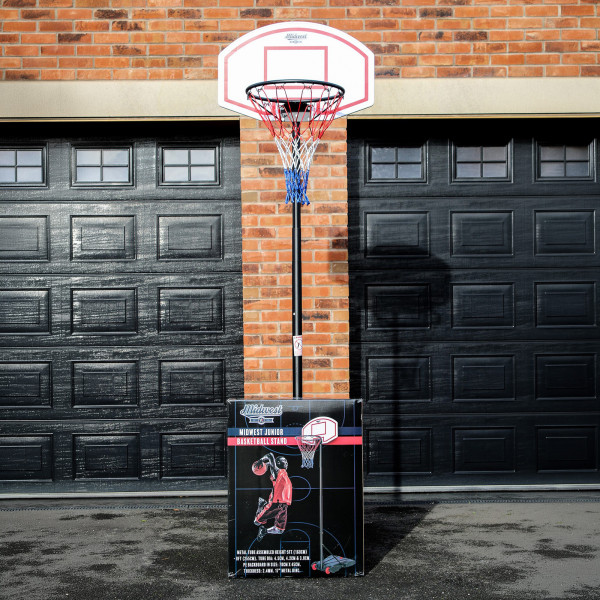 Midwest Junior Basketball Stand 5ft to 8ft outdoor setup in driveway