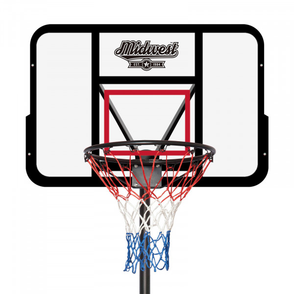 Midwest Pro Basketball Stand (8ft, 9ft,10ft) backboard and tricolour net front view