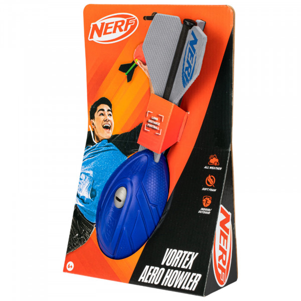 Blue Nerf Vortex Aero Howler retail packaging angled front view