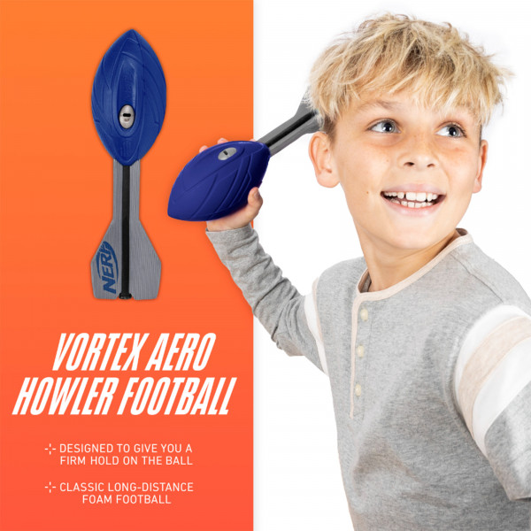 Child holding the blue Nerf Vortex Aero Howler lifestyle image
