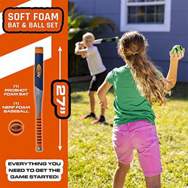 Nerf 27 Inch Foam Bat and Ball Set kids playing baseball outdoors