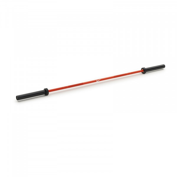 Full-length view of the Nike Strength Premium Barbell 15kg in orange.