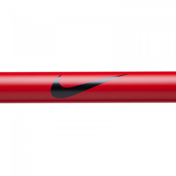 Side view of the Nike Strength Premium Barbell 20kg in red with the "Just Do It" slogan along the shaft.