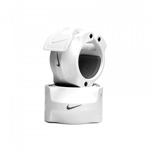 Stacked view of the white/black Nike Strength Barbell Collars