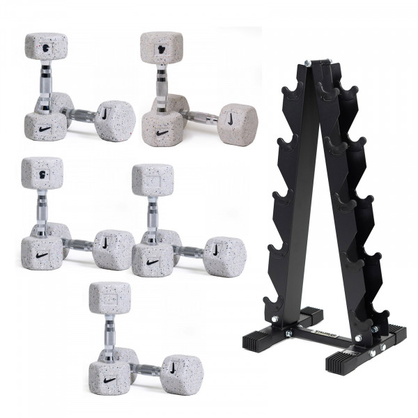Nike Strength Grind Dumbbell Pairs 1-5kg Set + Taurus Storage Rack