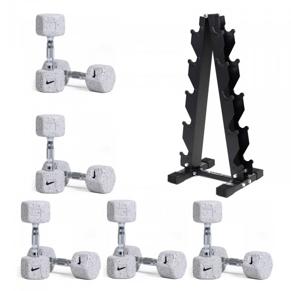Nike Strength Grind Dumbbell Pairs 1-10kg Set + Taurus Storage Rack
