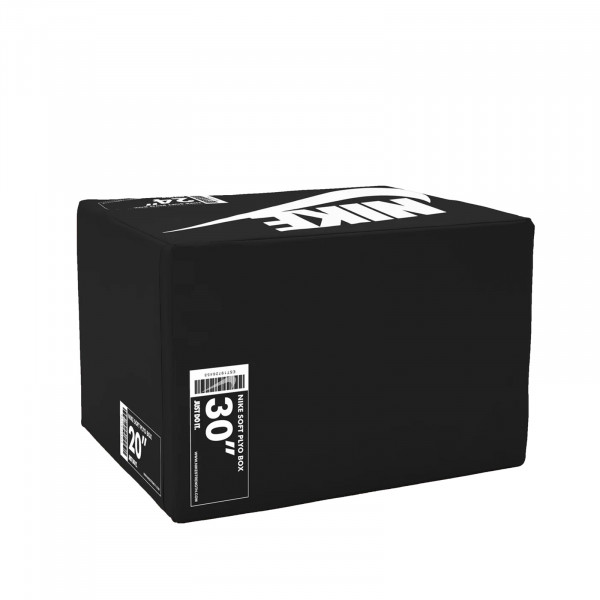 Angled view of the Nike Strength Soft Plyo Box in black showing 30-inch side