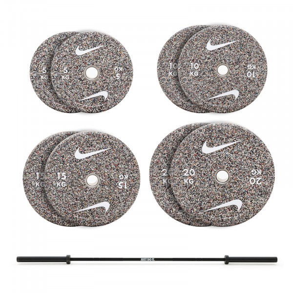 Bundle image of the Nike Strength 20kg Barbell with 100kg Grind Weight Plates - Black Barbell
