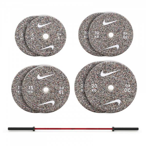Bundle image of the Nike Strength 20kg Barbell with 100kg Grind Weight Plates - Red Barbell