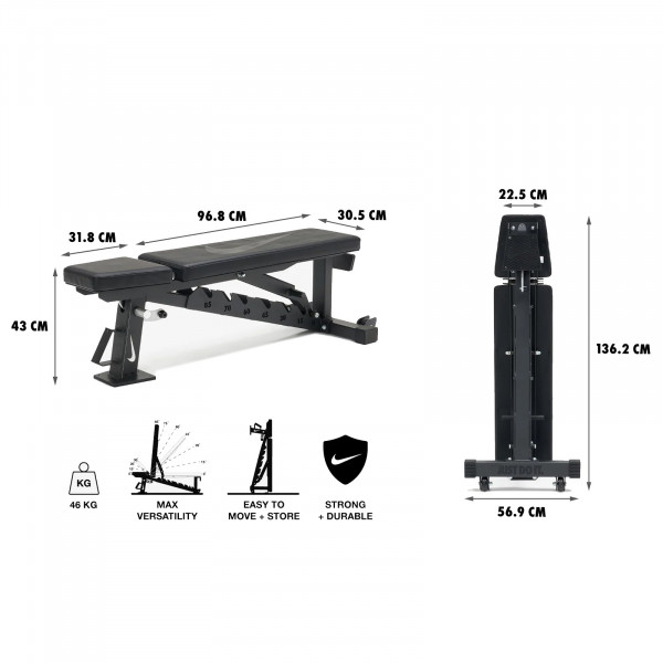 Metrics of the Nike Strength Adjustable Weight Bench