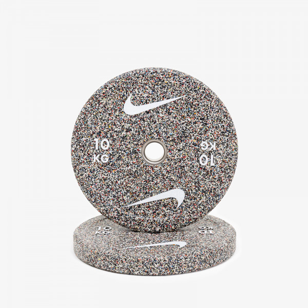 Front view of a 10kg Nike Strength Grind Bumper Plate.