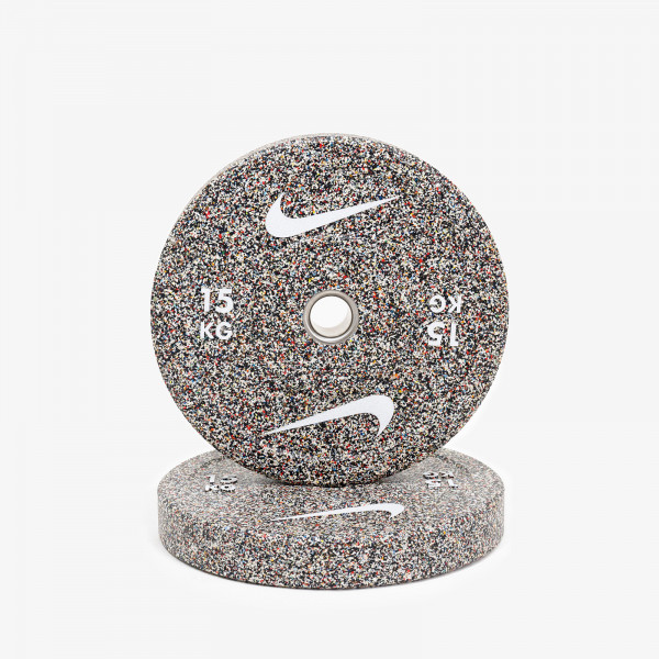 Front view of a 15kg Nike Strength Grind Bumper Plate.