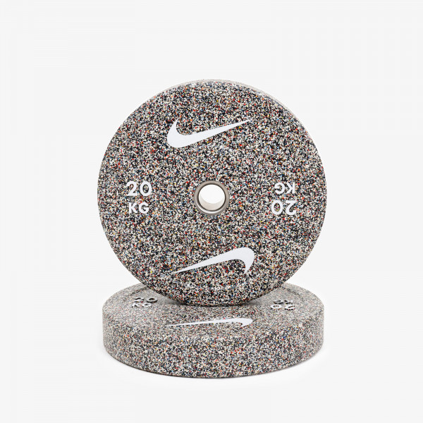 Front view of a 20kg Nike Strength Grind Bumper Plate.