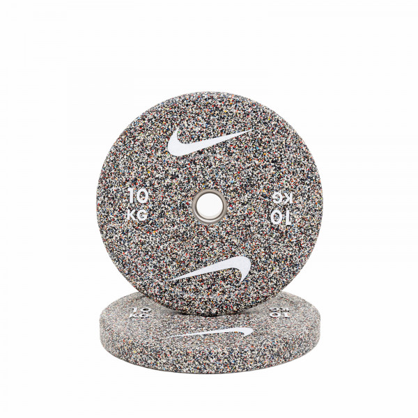 Front view of a 10kg Nike Strength Grind Bumper Plate.