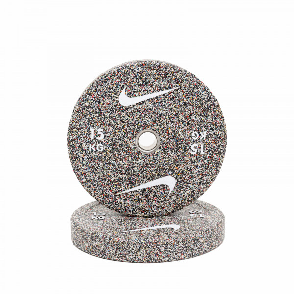 Front view of a 15kg Nike Strength Grind Bumper Plate.