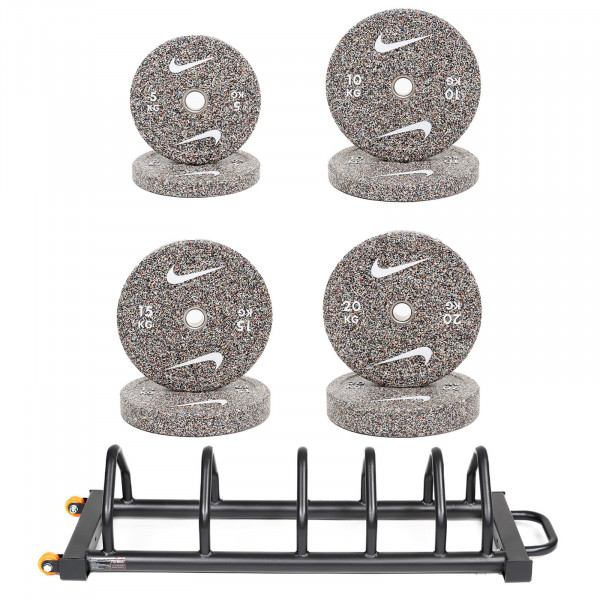 Nike Strength Grind Bumper Plates 100kg Set + Taurus Toast Storage Rack