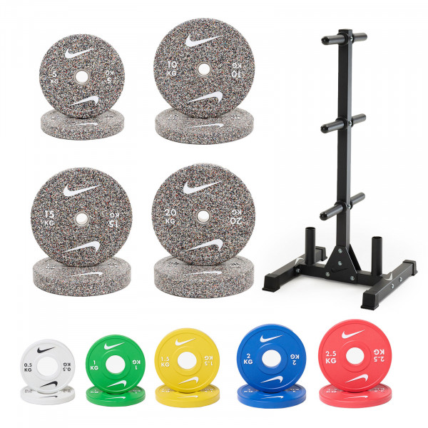 Nike Strength Grind Bumper Plates 100kg Set + Change Plates Set + Plate Storage Tree