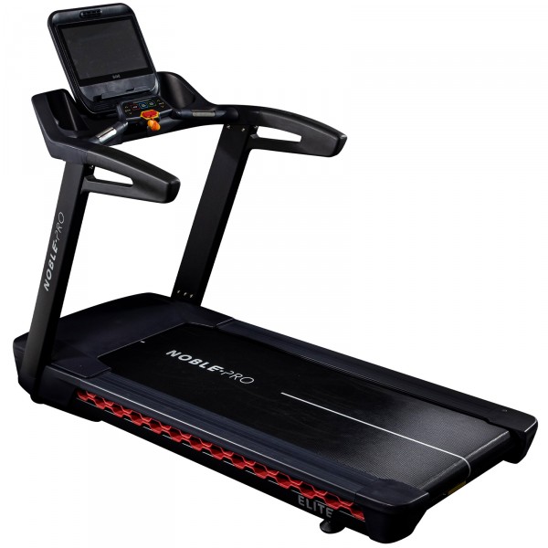 Front angle perspective of the NoblePro Elite E10i Treadmill.
