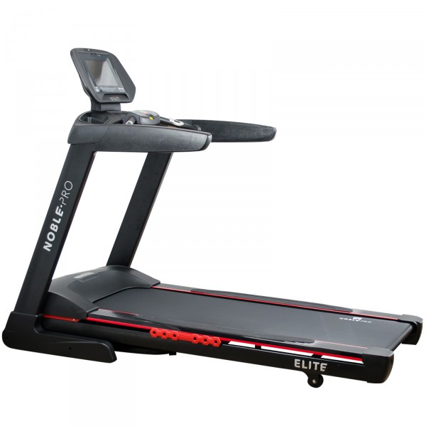 Diagonal view from the left of the NoblePro Elite E8i Treadmill.
