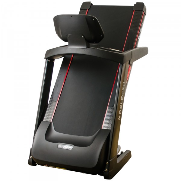 The NoblePro Elite E8i Treadmill in its folded state.
