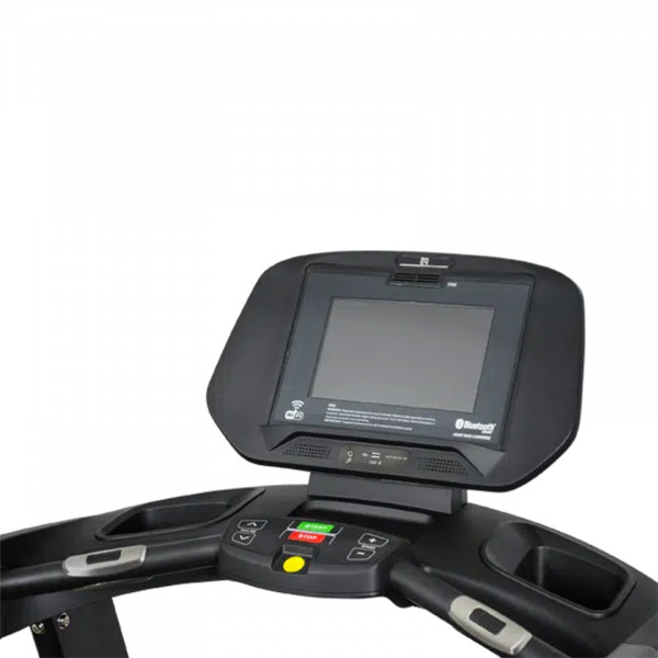 Angled view of the console on the NoblePro Elite E8ix Treadmill.