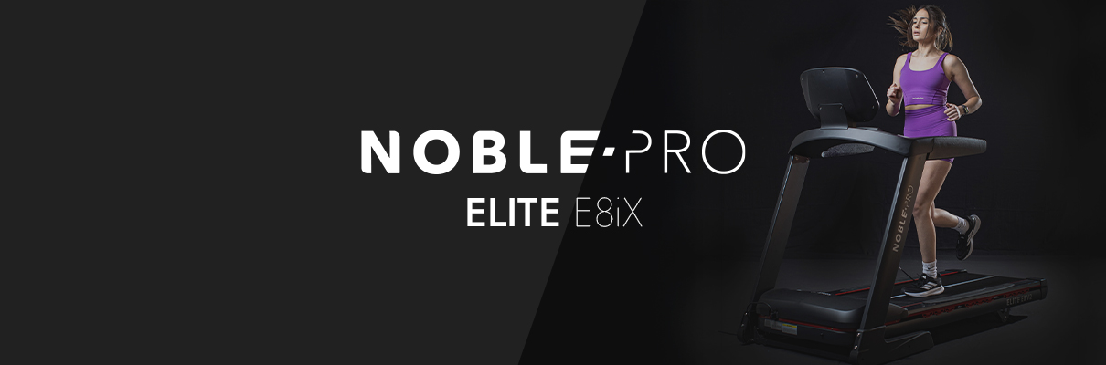 Promotional banner for the NoblePro Elite E8ix Treadmill