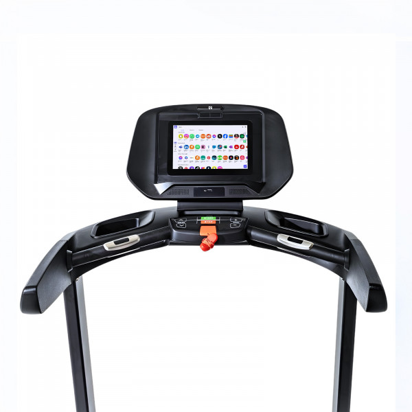 Touchscreen console on the NoblePro Elite E8ix Treadmill with apps displayed