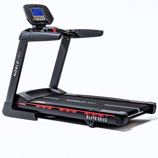 Front-left view of the NoblePro Elite E8s Treadmill.