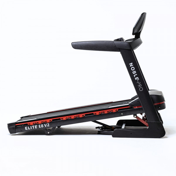 Side view of the NoblePro Elite E8s Treadmill at an incline