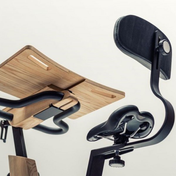 The NOHRD Bike fitted with the NOHRD Bike Seat Back Attachment and the NOHRD Bike Desk Attachment.