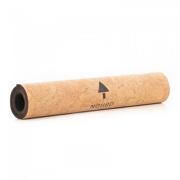 Rolled cork mat with NOHRD branding.