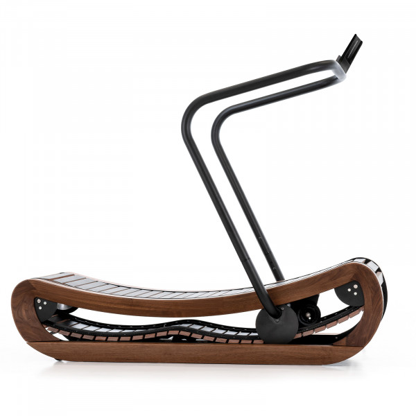 Left-side view of the NOHRD Sprintbok Curved Treadmill V2 (Walnut)