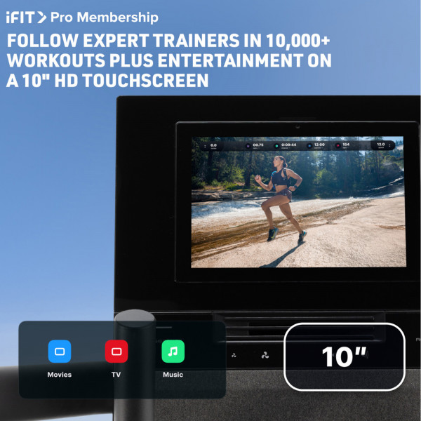 Close-up of iFIT workout playing on the 10” HD touchscreen