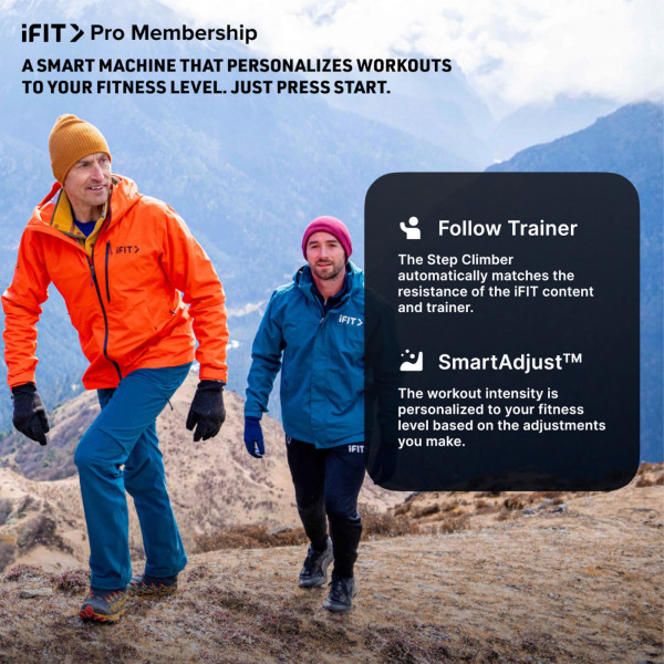Two people hiking shown in iFIT SmartAdjust™ workout view