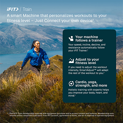 iFIT Train features for the NordicTrack AirGlide LE Elliptical, including trainer-led workouts, SmartAdjust and personalised training