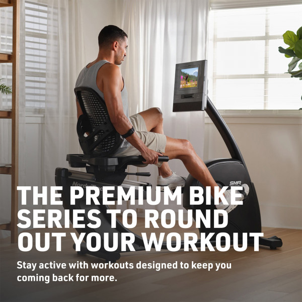 Person cycling on NordicTrack 10 Recumbent Bike during workout