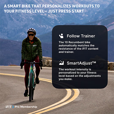 iFIT trainer-led cycling experience displayed on NordicTrack 10 Recumbent Bike