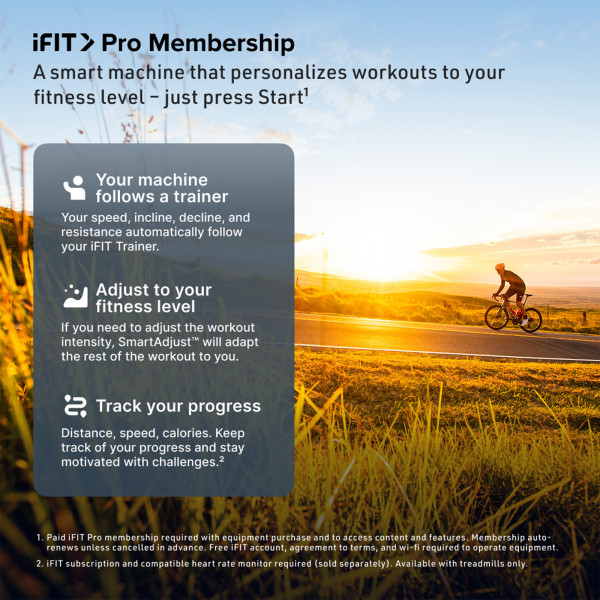 iFIT Pro membership screen showing workout classes on NordicTrack 24 Studio Exercise Bike display