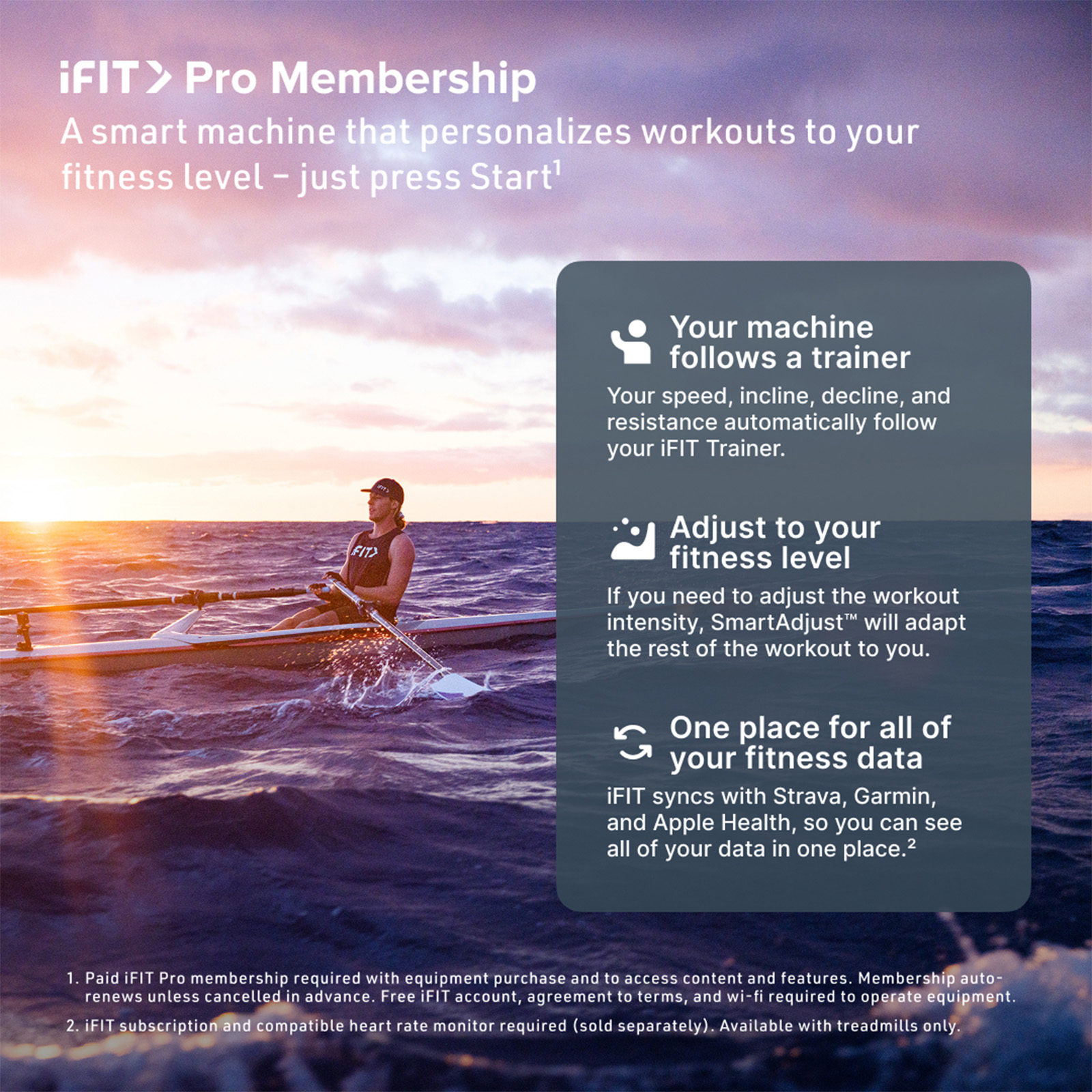 iFIT Pro membership screen showing workout classes and progress tracking on NordicTrack RW900 Rower display 