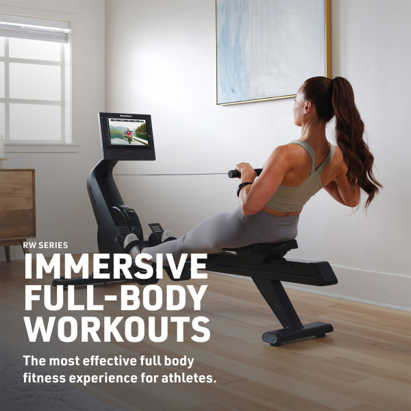 Model rowing on the NordicTrack RW300 Rower at home