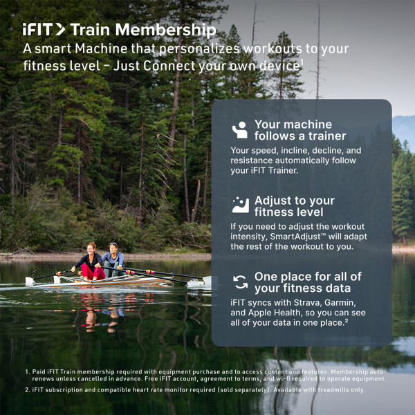 Rowers in an iFIT workout shown on screen