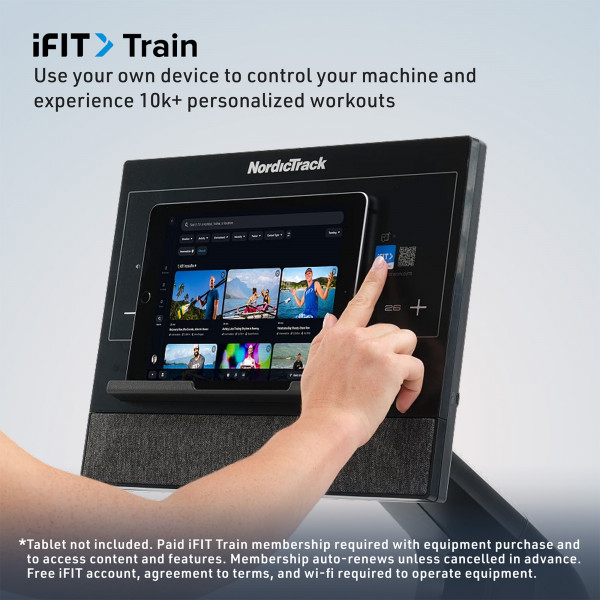 Close-up of a model selecting a workout on the NordicTrack RW300 Rower